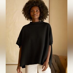 Frank & Eileen Black Luxe Cotton Poncho Sweatshirt Top Oversized Knit OS